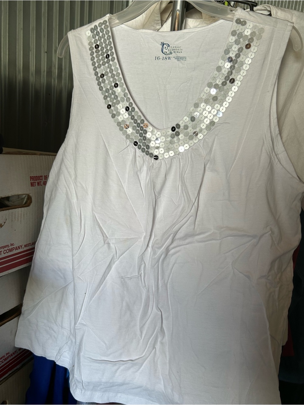 Women’s Vintage Classic Elements Tank Top. White With Sequins. Never Worn